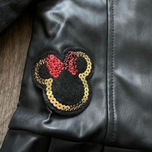 Disney Minnie Mouse Faux Leather Motto Jacket For Girls Size 18M - Picture 2 of 7